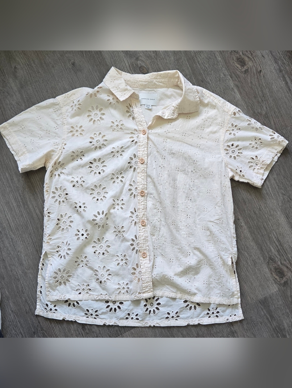 American Eagle Outfitters Cream Eyelet Button-Down Shirt